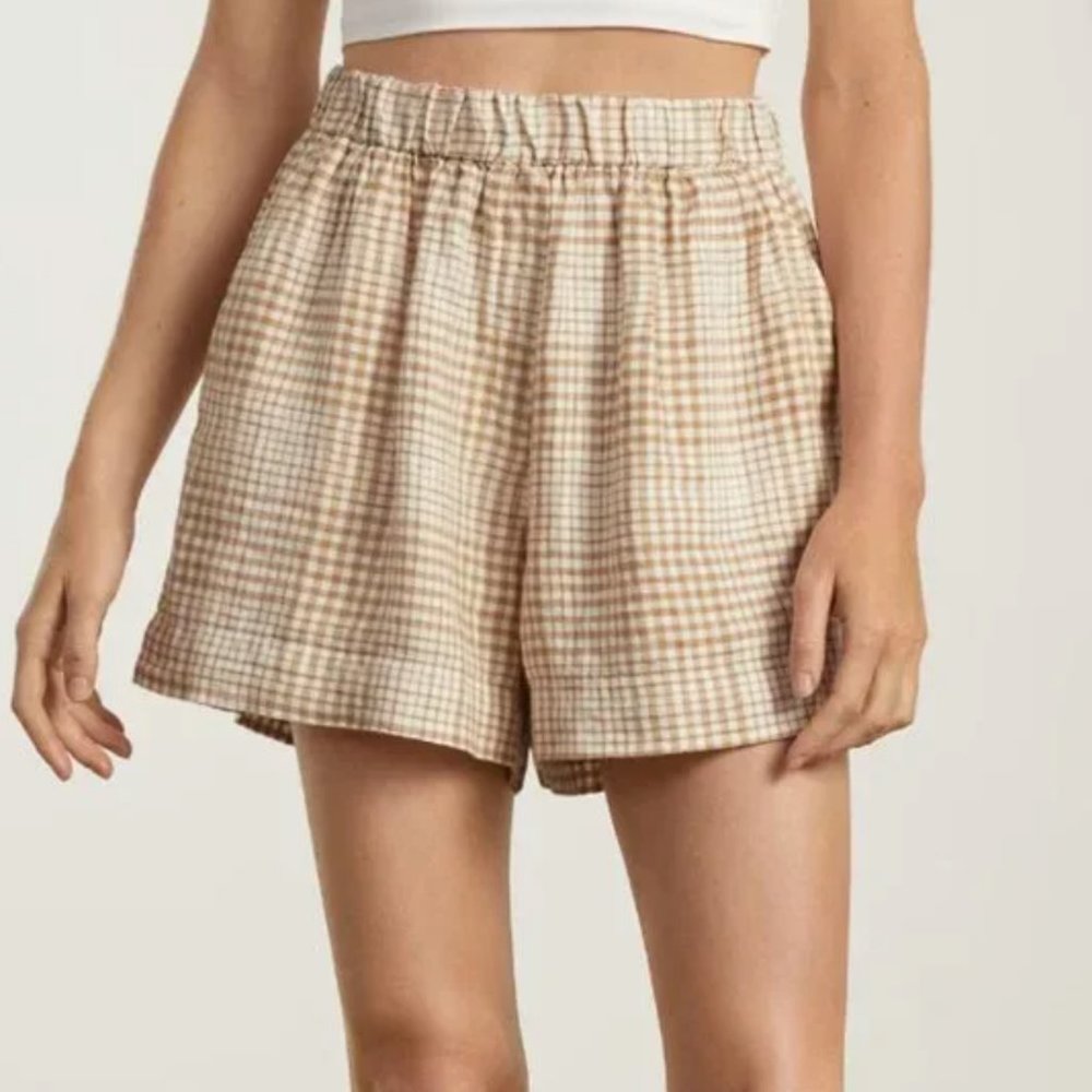 Everlane The Linen Boxer Short Gingham Cafe Grid - Small